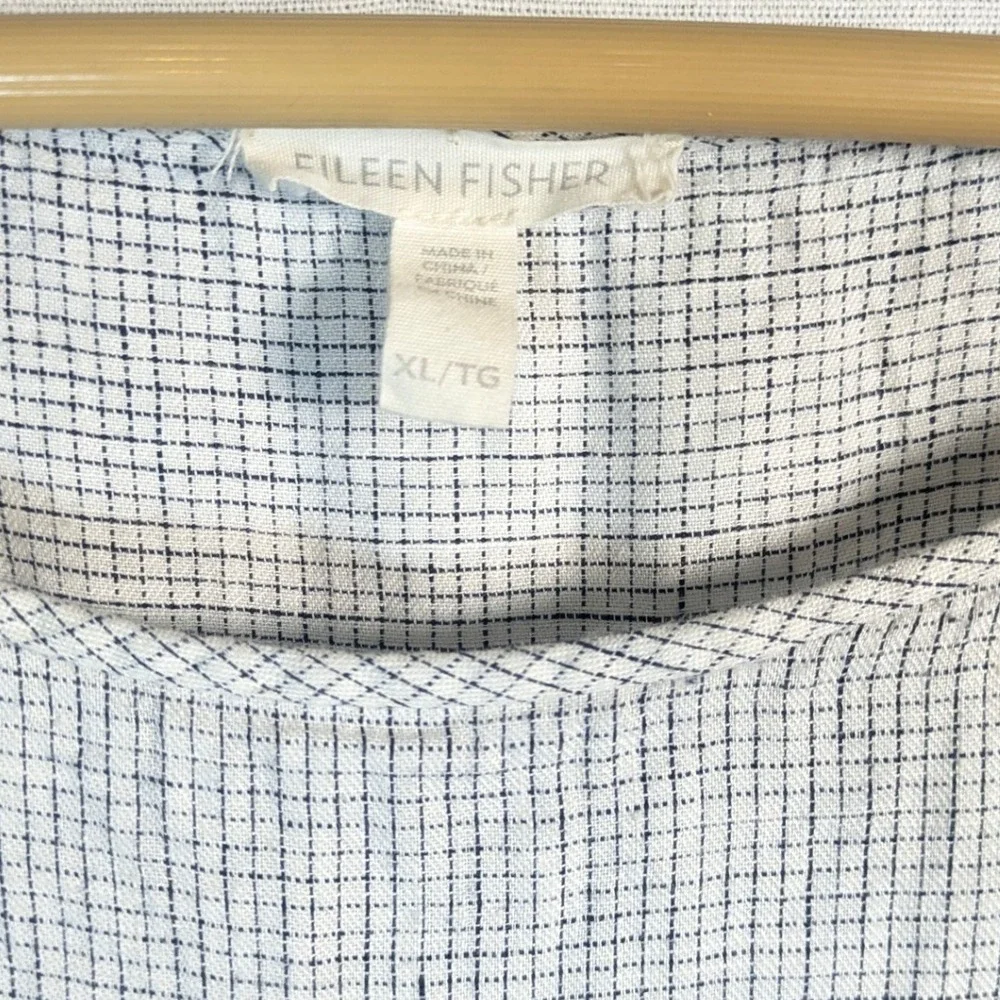 Eileen Fisher Organic Linen Slub Check Grid print Dress Checkered Tunic Dress XL - Picture 5 of 9
